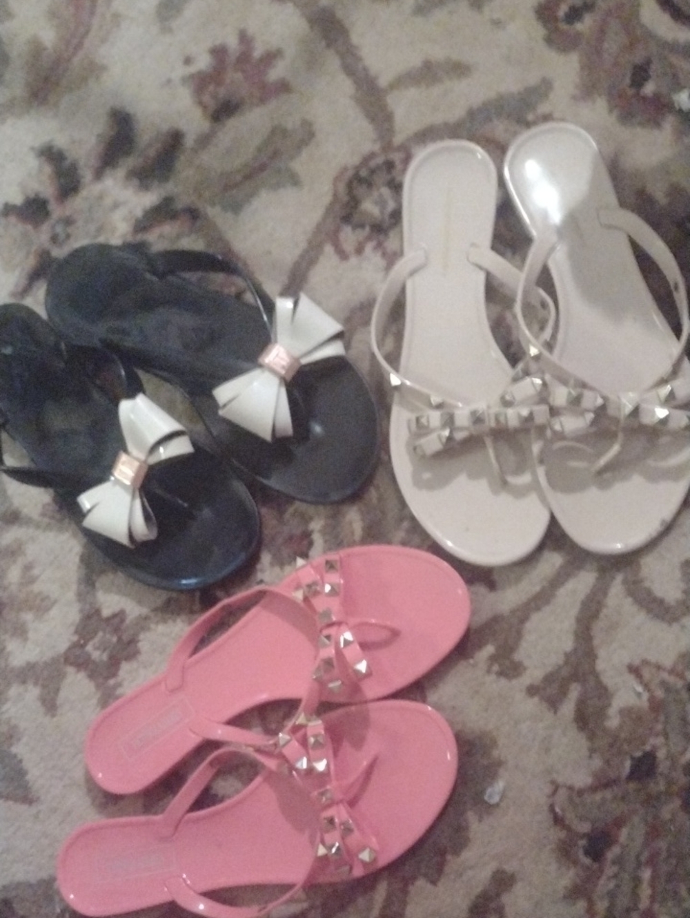 3 Pairs Of Jelly Studded/ Bow Flat Sandals $30